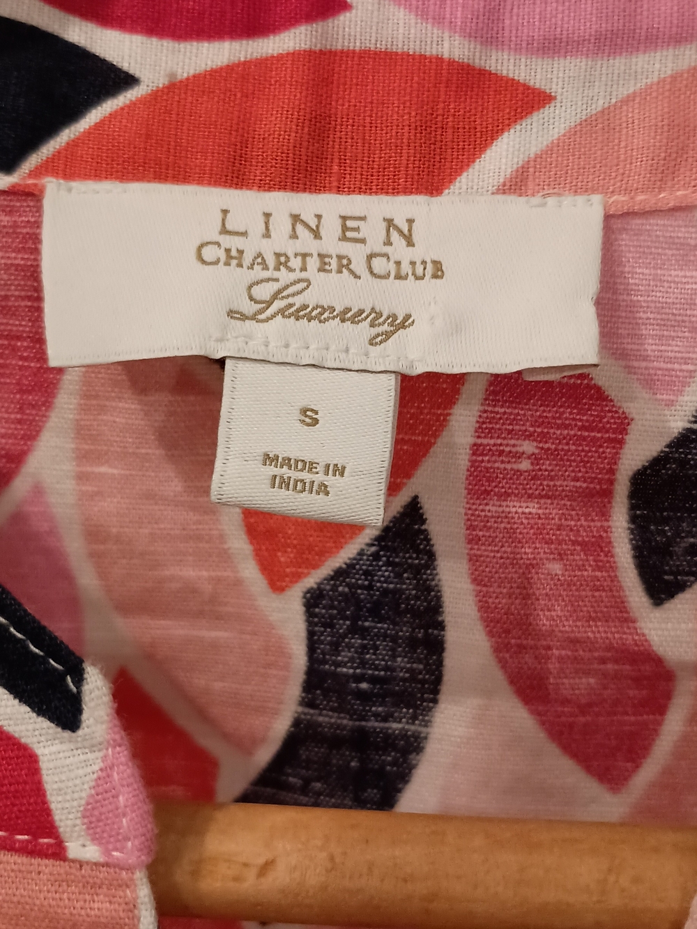 Charter Club Pink Multi Wave-Print Tie-Front Button Shirt - Picture 2 of 10